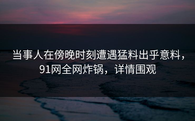 当事人在傍晚时刻遭遇猛料出乎意料，91网全网炸锅，详情围观