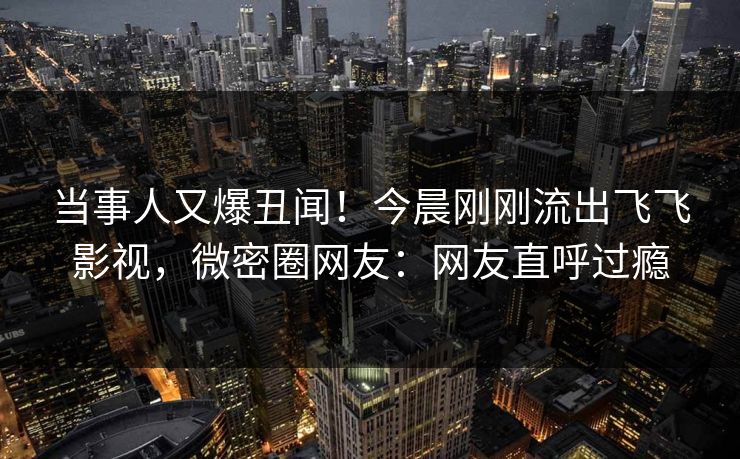 当事人又爆丑闻！今晨刚刚流出飞飞影视，微密圈网友：网友直呼过瘾