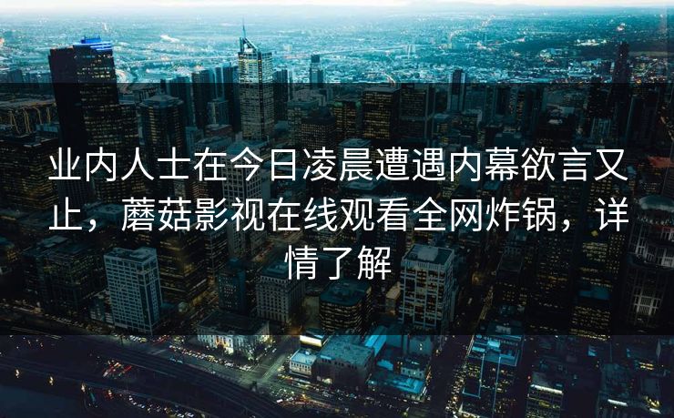 业内人士在今日凌晨遭遇内幕欲言又止，蘑菇影视在线观看全网炸锅，详情了解