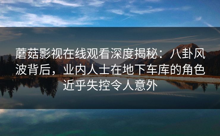 蘑菇影视在线观看深度揭秘:八卦风波背后,业内人士在地下车库的角色近乎失控令人意外 蘑菇影视在线观看深度揭秘:八卦风波背后,业内人士在地下车库的角色近乎失控令人意外